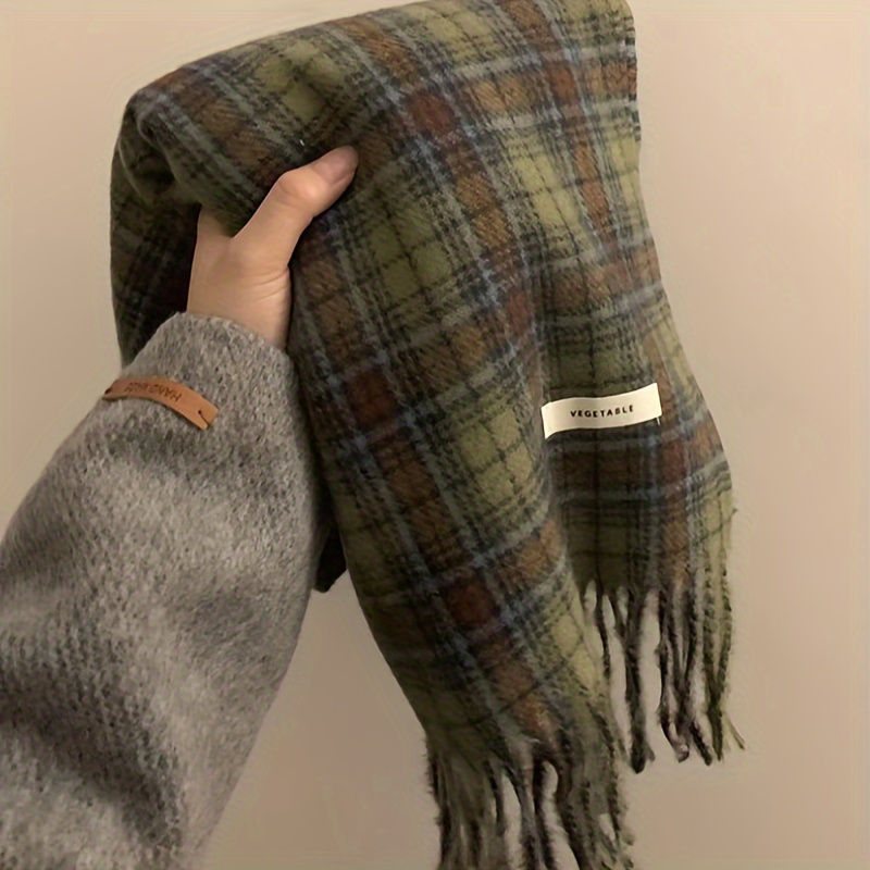 Syal rumbai kotak-kotak hijau  - Cashmere Pashmina Wrap ulasan dan harga