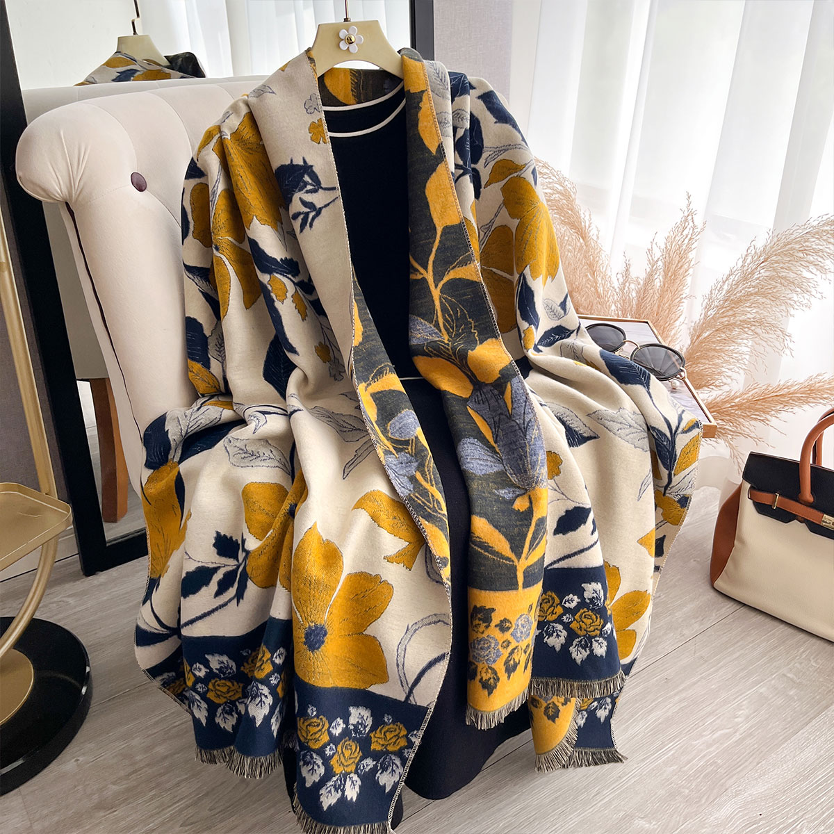 Syal Jacquard Kasmir Dua Sisi  - Cashmere Pashmina Wrap ulasan dan harga