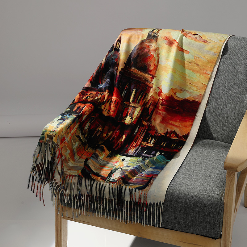 Syal kasmir lukisan minyak mer - Wool Scarf Men ulasan dan harga
